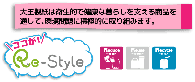 大王製紙は衛生的で健康な暮らしを支える商品を通して、環境問題に積極的に取り組みます。