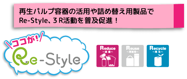 再生パルプ容器の活用や詰め替え用製品でRe-Style、3R活動を普及促進！