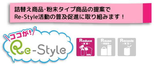 詰替え商品・粉末タイプ商品の提案でRe-Style活動の普及促進に取り組みます！