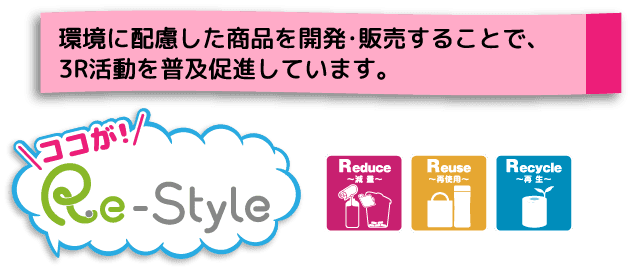 環境に配慮した商品を開発・販売することで、3R活動を普及促進しています。