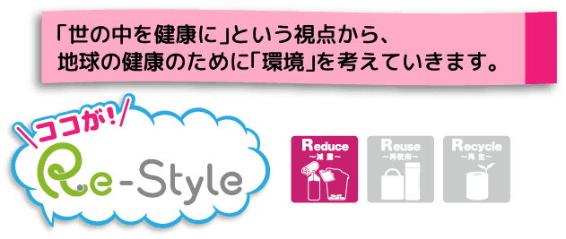 「世の中を健康に」という視点から、地球の健康のために「環境」を考えていきます。